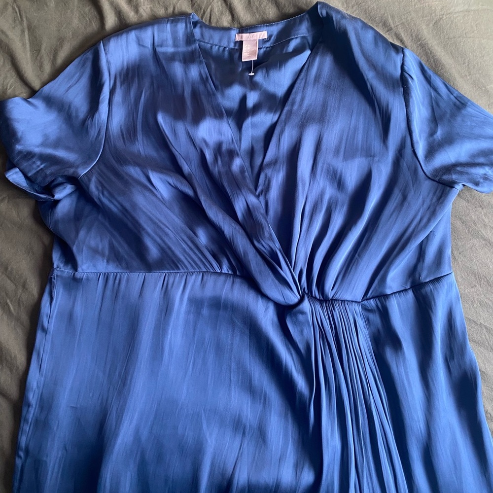H&M Plus Blue Silk Floor Length Dress